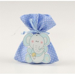 Saquito azul topos potpourri con colgante elefante