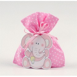 Saquito rosa topos potpourri con colgante elefante